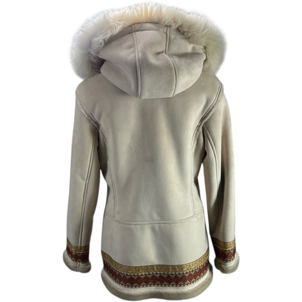 1 Madison Faux Suede Penny Lane Embroidered Hoodie Jacket Coat Fox Tail Fur M - Picture 2 of 13